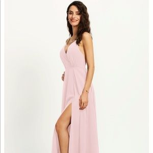 A-line, V-neck, floor lengthen bridesmaid dress with split front